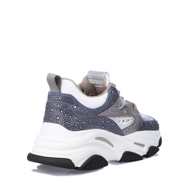 Fabric upper.Lace up fastening.Monochrome look and extra chunky sole.Silver diamantes.Rubber sole.