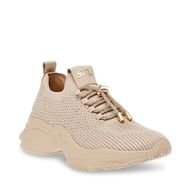 Knitted fabric upper.Lace up fastening.Sparkly diamantes. Sculpted rubber outsole.