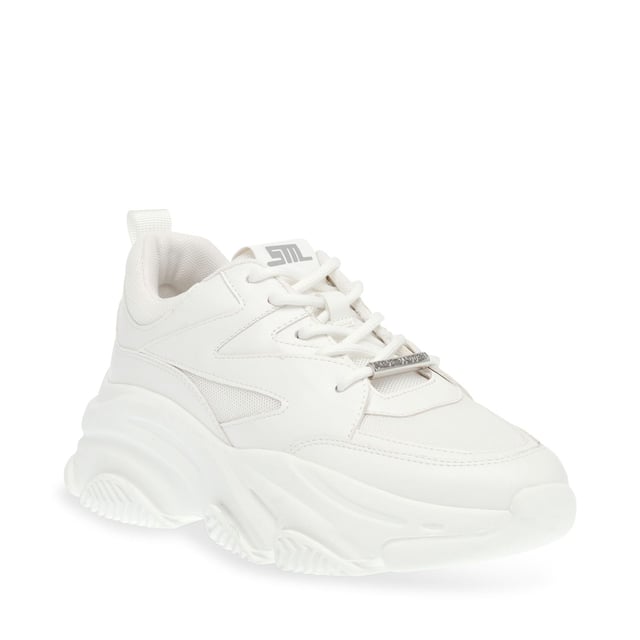 Reinforced mesh upper.Lace up fastening.Extra-chunky treaded platform sole with a subtle metallic design.