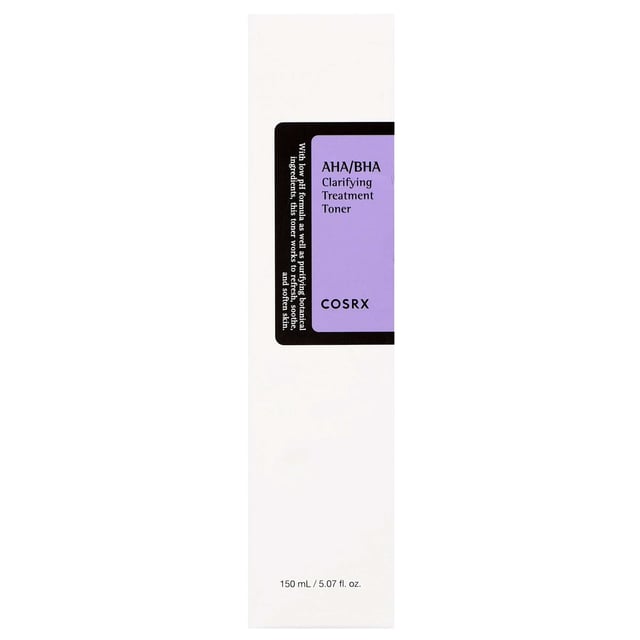 Revitalize your skin with COSRX AHA/BHA Clarifying Treatment Toner. This toner contains 10% Apple Fruit Water (AHA) and 10% Willow Bark Water (BHA) to gently exfoliate dull skin and remove dead skin cells. It helps prevent whiteheads and blackheads, revealing a clearer and brighter complexion over time. Ideal for combination skin, this vegan and cruelty-free toner is dermatologically tested and free from parabens, sulfates, phthalates, and alcohol. For best results, apply after cleansing and follow with sunscreen SPF 30 or higher. Avoid contact with eyes and do not use on damaged skin.