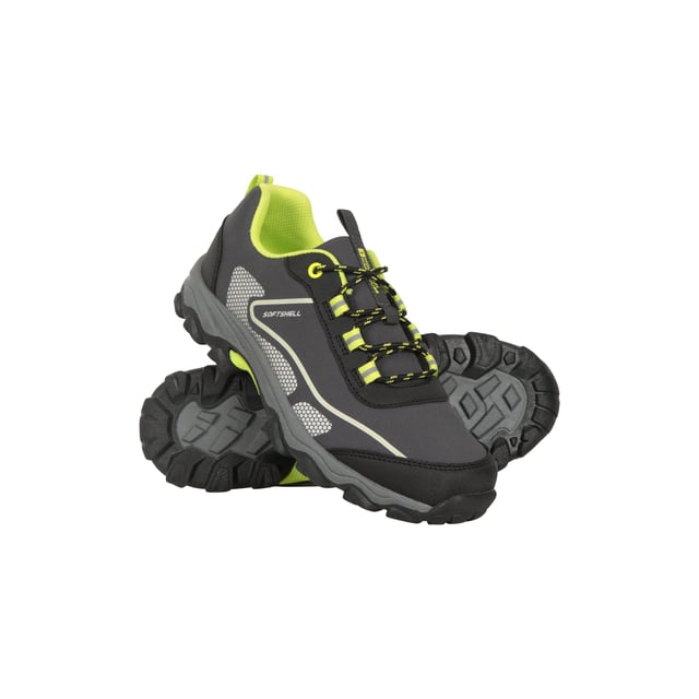 Fabric: Softshell. Upper: Synthetic, Textile. Lining: Breathable, Mesh, Textile. Outsole: High Traction, Synthetic. 4 Eyelets. Fabric Technology: Durable. EVA Footbed, Pull Tab. Flat. Cut: Low. Design: Contrast, Logo, Text. Fastening: Bungee Lacing.