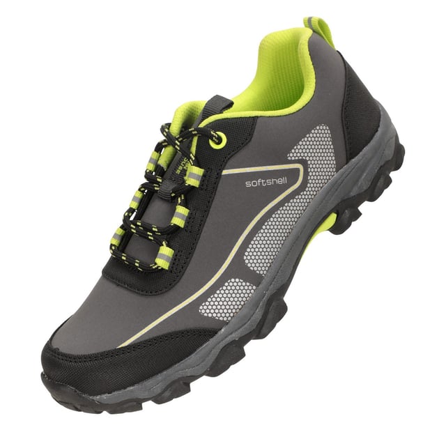 Fabric: Softshell. Upper: Synthetic, Textile. Lining: Breathable, Mesh, Textile. Outsole: High Traction, Synthetic. 4 Eyelets. Fabric Technology: Durable. EVA Footbed, Pull Tab. Flat. Cut: Low. Design: Contrast, Logo, Text. Fastening: Bungee Lacing.