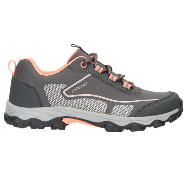Fabric: Softshell. Upper: Synthetic, Textile. Lining: Breathable, Mesh, Textile. Outsole: High Traction, Synthetic. 4 Eyelets. Fabric Technology: Durable. EVA Footbed, Pull Tab. Flat. Cut: Low. Design: Contrast, Logo, Text. Fastening: Bungee Lacing.