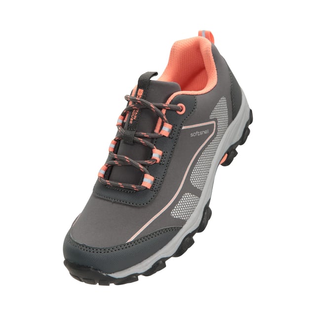 Fabric: Softshell. Upper: Synthetic, Textile. Lining: Breathable, Mesh, Textile. Outsole: High Traction, Synthetic. 4 Eyelets. Fabric Technology: Durable. EVA Footbed, Pull Tab. Flat. Cut: Low. Design: Contrast, Logo, Text. Fastening: Bungee Lacing.