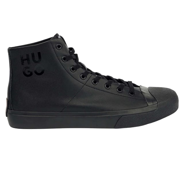 Hugo - Herren High Top Turnschuhe "Dyer", Leder (Schwarz) Marke: Hugo. Obermaterial: Leder. Einlegesohle: Synthetischer Stoff. Laufsohle: Vulkanisierter Gummi. Ösen: 8. Absatz: Flach. Hoch geschnitten. Design: Logo, Unifarben. Zehenstil: Rund. Zum Schnüren.
