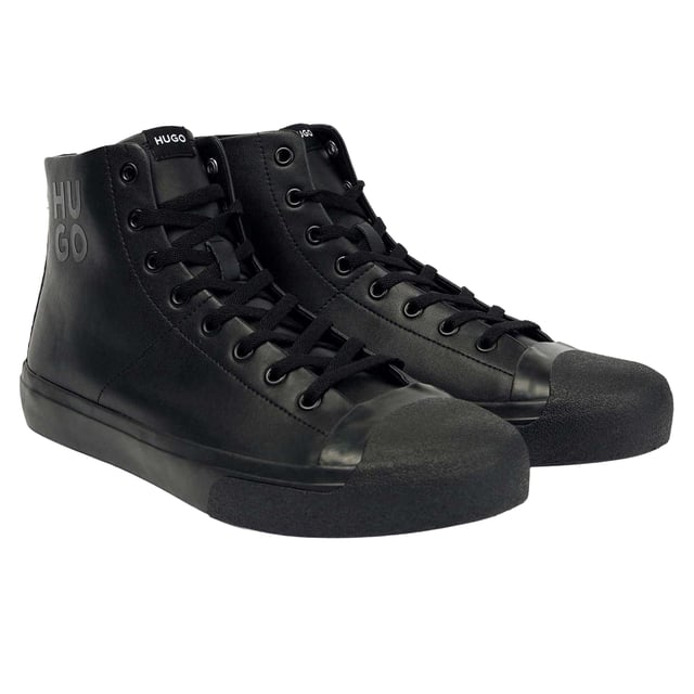Hugo - Herren High Top Turnschuhe "Dyer", Leder (Schwarz) Marke: Hugo. Obermaterial: Leder. Einlegesohle: Synthetischer Stoff. Laufsohle: Vulkanisierter Gummi. Ösen: 8. Absatz: Flach. Hoch geschnitten. Design: Logo, Unifarben. Zehenstil: Rund. Zum Schnüren.