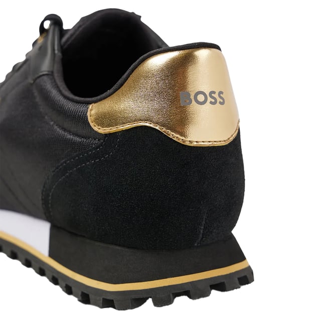 Boss - Herren Schuhe "Parkour", Leder (Schwarz) Marke: Boss. Obermaterial: Leder, Netzmaterial, Nylon, Wildleder. Mittelsohle: gepolstert. Laufsohle: langlebig, EVA (Ethyl-Vinylacetat), Gummi, Traktionsgriff. Ösen: 6. Flexibel, Leicht, Gefütterte Ferse, Tonale Schnürsenkel. Absatz: Flach. niedrig geschnitten. Design: Logo. Zehenstil: Rund. Zum Schnüren.