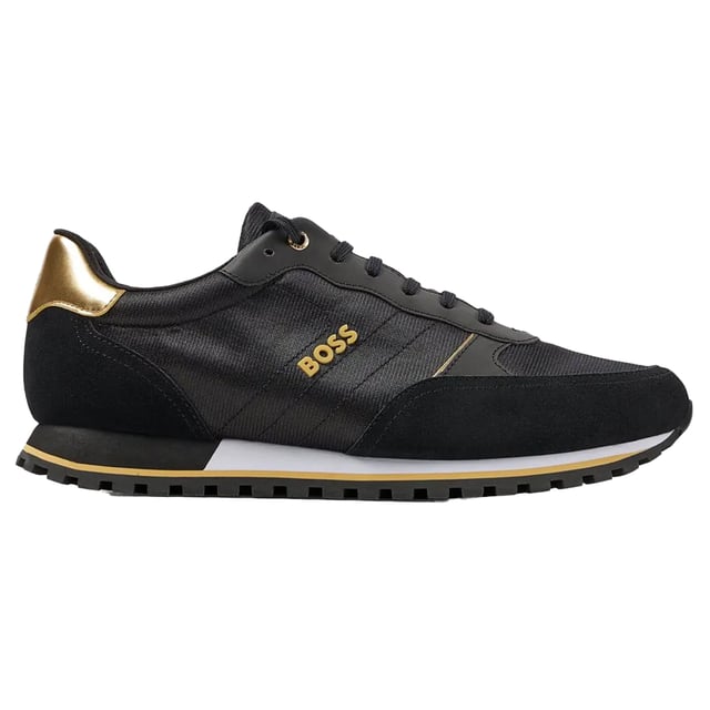 Boss - Herren Schuhe "Parkour", Leder (Schwarz) Marke: Boss. Obermaterial: Leder, Netzmaterial, Nylon, Wildleder. Mittelsohle: gepolstert. Laufsohle: langlebig, EVA (Ethyl-Vinylacetat), Gummi, Traktionsgriff. Ösen: 6. Flexibel, Leicht, Gefütterte Ferse, Tonale Schnürsenkel. Absatz: Flach. niedrig geschnitten. Design: Logo. Zehenstil: Rund. Zum Schnüren.