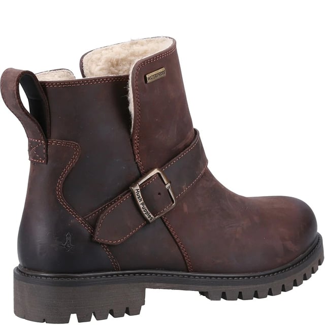 Upper: Leather. Lining: Shearling, Textile. Insole: Memory Foam. Outsole: TPR. Fabric Technology: Breathable, Hardwearing, Water Resistant, Waterproof Membrane. Cement Construction, Chunky Grip, Pull Tab, Taped Seams. Low Heel. Cut: Ankle. Design: Badge, Panel, Plain. Fastening: Adjustable Buckle, Inside Zip.