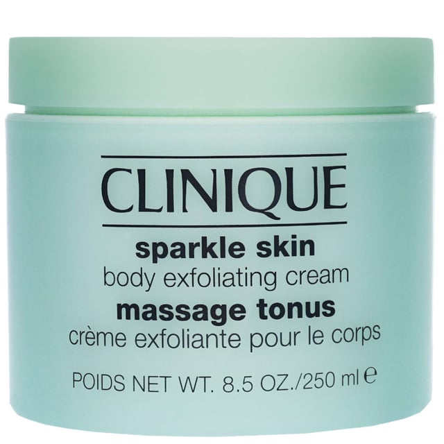 Revitalize your skin with Clinique's Sparkle Skin Body Exfoliating Cream, specially formulated to buff away dry patches on heels, elbows, and knees. This luxurious cream effectively removes dead skin cells, leaving your skin feeling fresher and smoother. It enhances the skin's ability to absorb moisturizers and self-tanners for a radiant glow. For best results, apply in the shower on wet skin, massaging into rough areas. Avoid applying to the face or neck. Perfect for women seeking a soft, polished complexion.