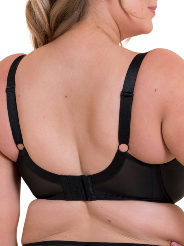 Curvy Kate Enchant Side Support Bra. Non padded balcony bra with graphic floral embroidery, pleather fabric and side support panels for forward projection. The product is recommended for hand wash only.