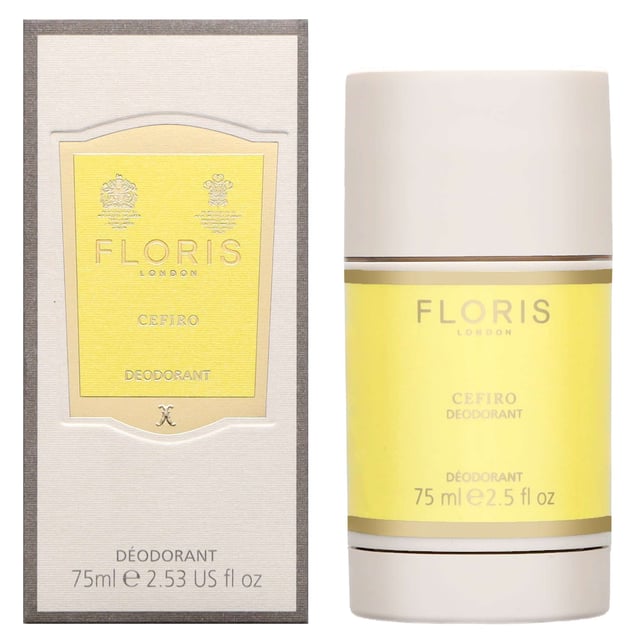 Floris London Cefiro Unisex Deodorant Stick - Long Lasting Fragrance 75ml Experience the refreshing scent of the Floris London Cefiro Deodorant Stick, designed for all genders. This long-lasting deodorant stick is infused with the invigorating aroma of Cefiro, featuring zesty notes of lemon and lime, complemented by warm hints of cardamom and nutmeg. The result is a unique blend that offers a fresh yet woody fragrance. Perfect for daily use, this deodorant ensures you stay fresh and confident throughout the day. Key fragrance notes include lemon, lime, bergamot, mandarin, cardamom, nutmeg, and jasmine.