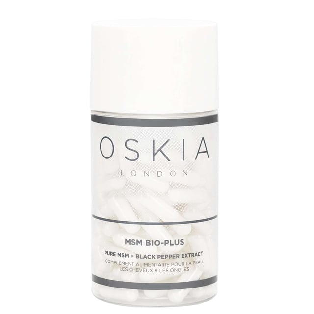 Discover Oskia Supplements MSM Bio-Plus, a blend of pure MSM and black pepper extract that supports skin health and boosts the immune system. It helps reduce fine lines and pigmentation while promoting healthy skin, hair, nails, and joints. Ideal for women looking to enhance their beauty routine. Recommended dosage: Take two capsules in the morning and two in the evening with food. Caution: Not suitable for children, pregnant or nursing women, or those on medication without medical advice. Do not exceed the recommended intake.
