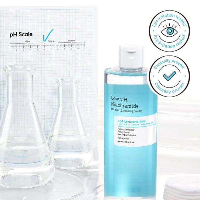 Experience gentle cleansing with Cosrx Low pH Niacinamide Micellar Cleansing Water. This 400ml makeup remover is perfect for sensitive skin, effortlessly cleansing while hydrating. Infused with niacinamide, it effectively removes makeup and excess oil, leaving your skin calm and refreshed. Ideal for a no-rinse routine or as part of a double cleansing regimen, it ensures a clear and balanced complexion. Plus, it's cruelty-free! To use, simply apply to a cotton pad and wipe across your skin for a clean and rejuvenated feel.