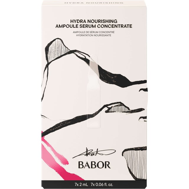 BABOR Hydra Nourishing Ampoules Set for Radiant Skin Experience the ultimate hydration with the BABOR Hydra Nourishing Ampoules Set. This unisex treatment series transforms your skin in just 7 days, leaving it optimally moisturized and nourished. The Hydra Plus ampoule features low-molecular hyaluronic acid and ProVitamin B5 for instant hydration, while the Nutri Restore ampoule provides a powerful blend of micronutrients for healthy, glowing skin. Ectoin strengthens your skin barrier, and nourishing squalane and argan oil enhance suppleness. Set includes 4 x 2ml Nutri Restore and 3 x 2ml Hydra Plus ampoules.
