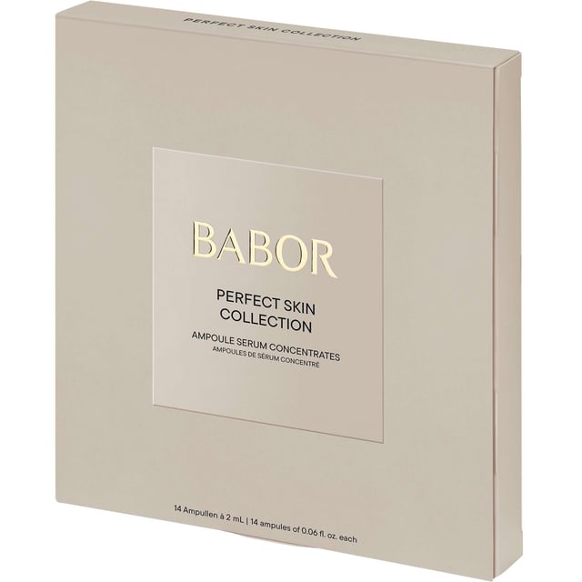Discover the BABOR Perfect Skin Collection featuring 14 expertly crafted ampoules designed to transform your skin. This comprehensive 14-day treatment harnesses the power of potent active ingredients to moisturize, repair, rejuvenate, and combat aging. Each ampoule targets specific skin needs: from intense hydration with the HYDRA PLUS ampoules, to revitalizing energy with the MULTI VITAMIN, soothing relief from the SOS CALMING, achieving a luminous glow with the PERFECT GLOW, and powerful anti-wrinkle effects with LIFT EXPRESS. Experience visibly healthier skin with this luxurious set.