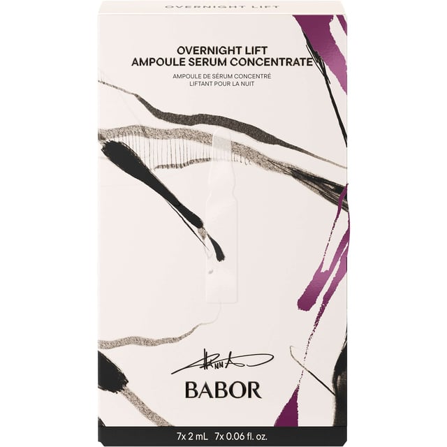 BABOR Overnight Lift Ampoules Set for Youthful Skin Experience rejuvenated, smoother skin in just 7 days with the BABOR Overnight Lift Ampoules Set. This treatment features active ingredients that regenerate your skin, strengthen its barrier, and reduce wrinkles while you sleep. Enjoy hydration and resilience against daily stressors. The Lift Express formula offers anti-wrinkle benefits, delivering visibly smoother skin for hours. The set includes four 2ml BABOR Lift Express ampoules and three 2ml BABOR Active Night ampoules, perfect for achieving a radiant complexion.
