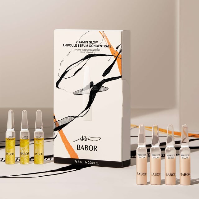 Transform your skin in just 7 days with the BABOR Vitamin Glow Ampoule Set. This luxurious treatment is packed with a powerful blend of vitamins A, C, E, B5, B3, calcium, and biotin, designed to rejuvenate and enhance your complexion. Experience a visible reduction in fine lines and achieve smoother, healthier-looking skin. Regular use helps even out skin tone and refine pores, leaving you with a fresh, rosy glow. This set includes 4 x 2ml BABOR Perfect Glow ampoules and 3 x 2ml BABOR Multi-Vitamin ampoules. Suitable for all skin types.