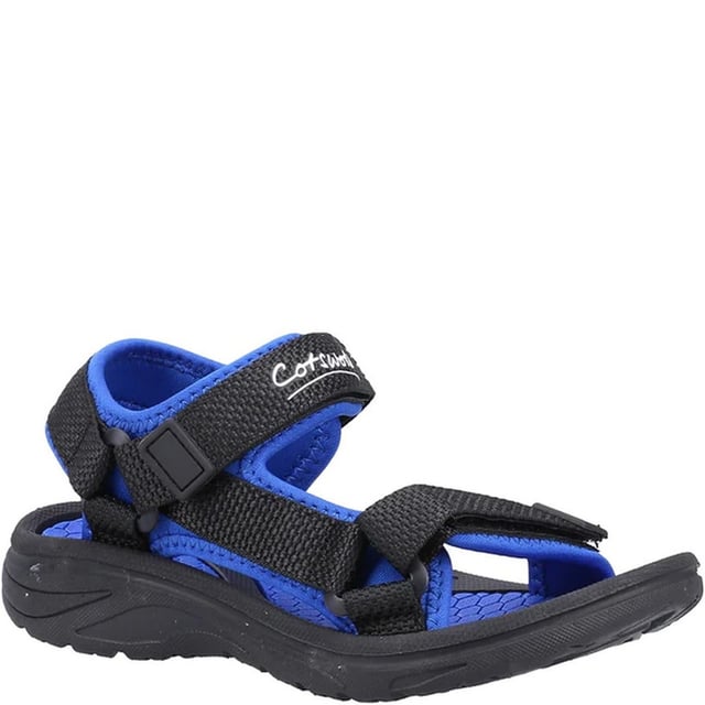 Upper: Neoprene, PU (Polyurethane), Recycled Materials. Outsole: Traction Grip. 360 Degree Comfort, Lightweight, Triple Strap. Flat. Design: Contrast, Logo. Toe Style: Open. Fastening: Touch Fastening.