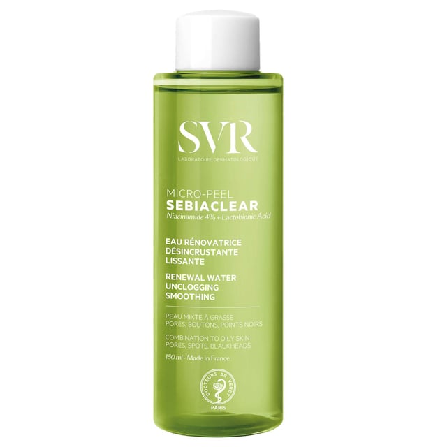 Experience the SVR Sebiaclear Micro-Peel Unclogging Renewal Essence, a gentle PHA exfoliating treatment designed for sensitive, combination-oily, and acne-prone skin. This effective essence purifies and unclogs pores, promoting refined skin texture for a visibly smoother, clearer complexion. Enjoy a refreshing and balanced feeling that enhances your natural beauty. For best results, apply with a cotton pad on your face each morning and/or evening after cleansing. Perfect for daily use, this skincare essential will help you achieve healthier-looking skin.