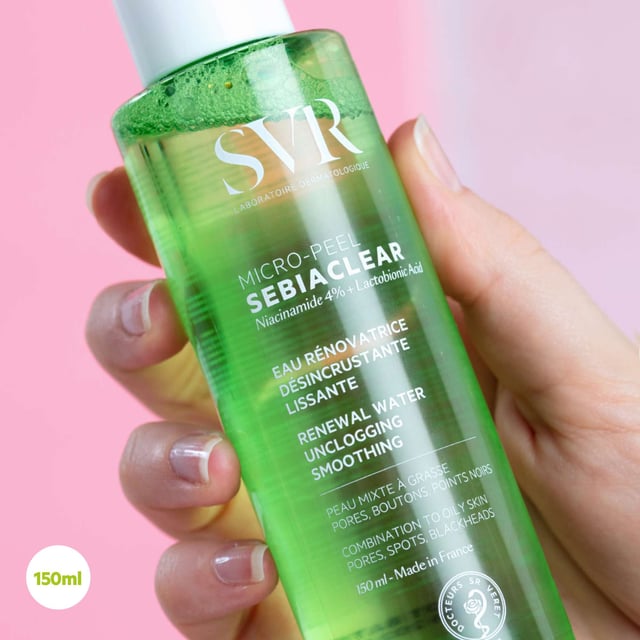 Experience the SVR Sebiaclear Micro-Peel Unclogging Renewal Essence, a gentle PHA exfoliating treatment designed for sensitive, combination-oily, and acne-prone skin. This effective essence purifies and unclogs pores, promoting refined skin texture for a visibly smoother, clearer complexion. Enjoy a refreshing and balanced feeling that enhances your natural beauty. For best results, apply with a cotton pad on your face each morning and/or evening after cleansing. Perfect for daily use, this skincare essential will help you achieve healthier-looking skin.