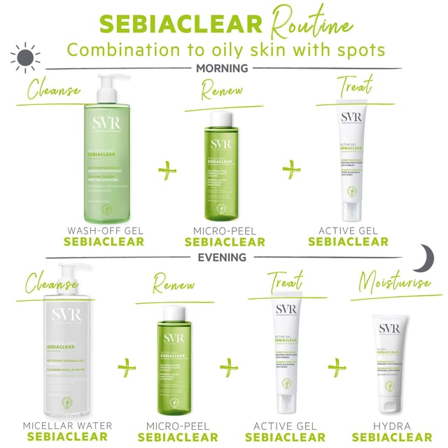 Experience the SVR Sebiaclear Micro-Peel Unclogging Renewal Essence, a gentle PHA exfoliating treatment designed for sensitive, combination-oily, and acne-prone skin. This effective essence purifies and unclogs pores, promoting refined skin texture for a visibly smoother, clearer complexion. Enjoy a refreshing and balanced feeling that enhances your natural beauty. For best results, apply with a cotton pad on your face each morning and/or evening after cleansing. Perfect for daily use, this skincare essential will help you achieve healthier-looking skin.