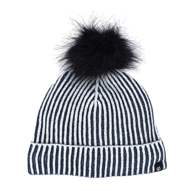 Dare 2B Ding muts voor kinderen (Blauw) 50% Acryl, 50% Polyester. Voering: Fleece. Stof: Gebreid. Ontwerp: Streep. Bobble van imitatiebont, omgeslagen manchet.