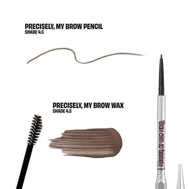Elevate your brow game with the Benefit Precisely My Brow Pack, featuring a full-size Brow Pencil and Wax Duo in Shade 4.5. This must-have set makes it effortless to define and sculpt your brows, delivering natural-looking, hair-like strokes that last up to 12 hours. The ultra-fine Precisely, My Brow Pencil allows for precise filling and defining, while the full-pigment Brow Wax shapes and holds your brows in place with rich color. Perfect for women seeking flawless brows, this set is a beauty essential.