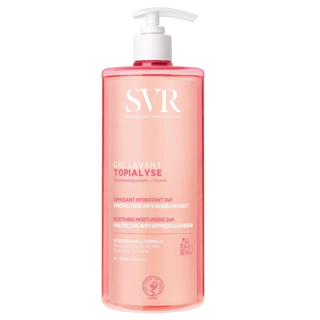 Discover the ultimate cleansing experience with SVR Topialyse Soothing Cleansing Gel. Specially formulated for dry and sensitive skin, this 1000ml gel hydrates and soothes while gently cleansing your skin. Its soap-free, pH-neutral, and hypoallergenic formula ensures comfort for the whole family. Use it for face, body, hair, scalp, and intimate hygiene without worrying about eye irritation. Perfect for daily use in the shower or bath—simply apply to wet skin, lather, rinse, and pat dry for soft and balanced skin. Experience 24-hour hydration and comfort with every wash.