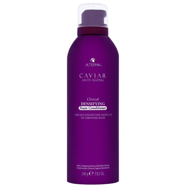 Revitalize your hair with Alterna Caviar Anti-Aging Clinical Densifying Foam Conditioner. This lightweight formula is designed specifically for women with delicate or thinning hair, delivering essential omega fatty acids, vitamins, and minerals to promote healthy hair. The unique red clover densifying complex combats hair thinning, while vegetable-derived proteins and silicones enhance strength and resilience. Simply apply to freshly shampooed hair, massage gently, and rinse thoroughly for best results. Experience fuller, more vibrant hair with every use.