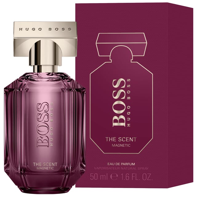 Unleash your allure with HUGO BOSS The Scent Magnetic Eau de Parfum for Women. This captivating fragrance features an intensified blend of seductive notes, with dark Osmanthus flower igniting passion. The heart reveals velvety ambrette seeds, drawing you into a magnetic embrace, while pure white musk elevates the scent to extraordinary heights. Encased in a stunning diamond-shaped bottle with a deep purple hue and luxurious gold cap, this long-lasting perfume is ideal for women seeking to leave a lasting impression. Experience the essence of seduction.