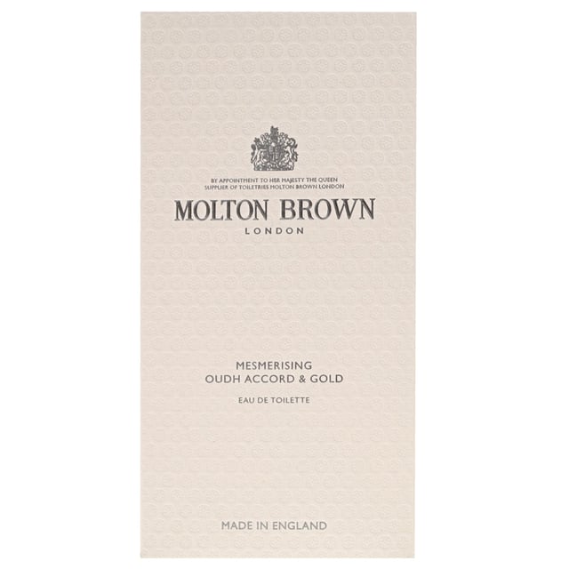 Molton Brown Mesmerising Oudh Accord & Gold Unisex Eau de Toilette Spray 100ml Discover the enchanting scent of Molton Brown Mesmerising Oudh Accord & Gold Eau de Toilette Spray, a luxurious fragrance that captivates the senses. Launched in 2015, this unisex perfume features an intriguing blend of spicy top notes including cinnamon leaf, nutmeg, and bergamot. The heart reveals rich elements of elemi, myrrh, and black tea, while the base notes of oudh, vetiver, and honey provide a warm, inviting finish. Indulge in this cruelty-free fragrance and elevate your scent collection.