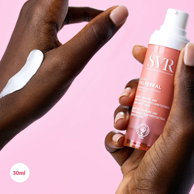 Nurture your sensitive skin with the SVR Palpebral Soothing Eczema Balm, specially formulated for delicate areas like the eye contour. This dermatologist-approved balm provides a soothing effect, deeply hydrates, and protects your skin from irritation, redness, and dryness. Crafted with a unique blend of 97% natural ingredients, it is rich in Omega 3, 6, and 9 to restore and strengthen your skin's natural barrier. Enjoy immediate and lasting relief for your skin's comfort. For best results, apply a small amount to clean, dry skin under the eye twice daily.