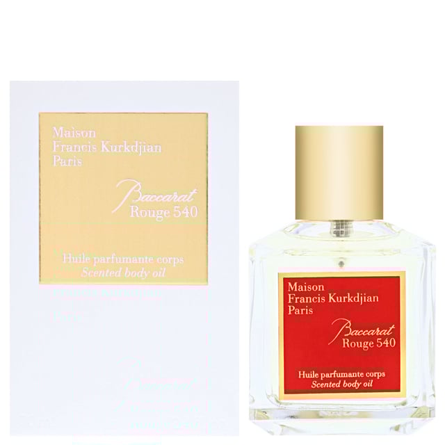 Indulge in the exquisite Maison Francis Kurkdjian Baccarat Rouge 540 Scented Body Oil. This luxurious body oil envelops your skin in an intoxicating fragrance that blends earthy woods with rich amber. The top notes of saffron and jasmine create a fresh and alluring aroma, while the heart reveals comforting amberwood and ambergris. Finally, the base notes of fir resin and cedar provide a warm, sophisticated finish. Perfect for women who appreciate elegance and refinement, this 70ml body oil is a must-have addition to your bath and body collection.