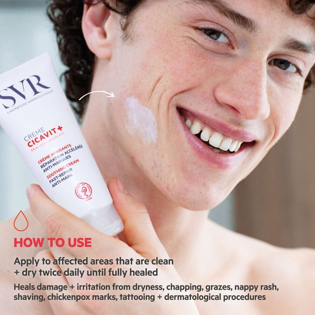 SVR Cicavit+ Skin Repair Accelerator Cream 100ml for Intense Skin Recovery Revitalize your skin with SVR Cicavit+ Skin Repair Accelerator Cream. This remarkable 100ml cream promotes skin repair up to 7 times faster, providing soothing relief while effectively reducing residual marks and scars from healing. Perfect for all skin types, it ensures your skin receives the best care for a quick and beautiful recovery. For optimal results, apply to clean, dry affected areas twice daily until fully healed. Trust SVR for your skin's health and embrace a smoother, more confident you.