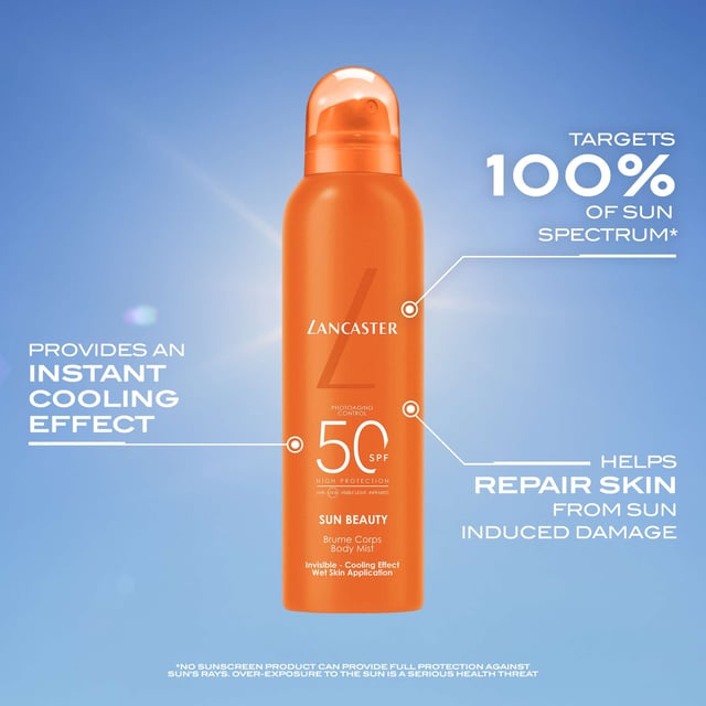 Experience unparalleled sun protection with Lancaster Sun Sport Cooling Invisible Mist SPF50. This innovative body mist offers a refreshing cooling effect, perfect for outdoor sports and activities. Its water and sweat-resistant formula shields your skin from harmful UV rays while being environmentally friendly. The lightweight, non-greasy mist can be applied directly on wet skin, ensuring maximum convenience. Enjoy a long-lasting feeling of freshness and hydration without any sticky residue. Ideal for women who lead an active lifestyle, this mist is your go-to for effective sun care.