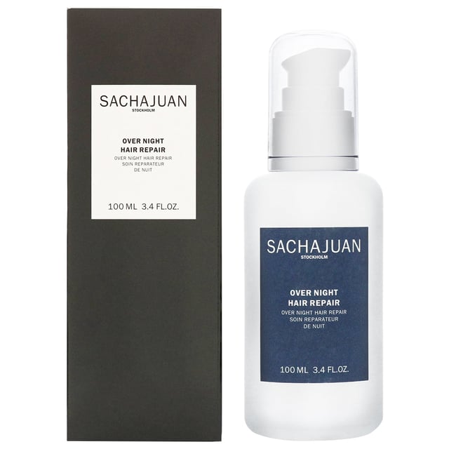 Revitalize your hair while you sleep with SACHAJUAN Overnight Hair Repair Treatment. This Swedish formula uses Ocean Silk Technology for deep nourishment and shine. Enriched with algae extracts, it strengthens and moisturizes your hair. Apply to clean hair before bedtime for manageable results. Suitable for all hair types, vegan, and cruelty-free.