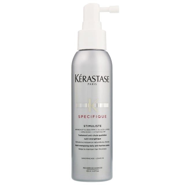 Revitalize your hair with Kérastase Specifique Stimuliste, a daily anti-hairloss spray designed to enhance the appearance of hair density. This innovative treatment can be applied to dry or towel-dried hair after your regular routine; simply leave it in and style as usual. Kérastase is dedicated to sustainable practices, utilizing recycled materials and achieving carbon neutrality in their production processes. Experience the perfect blend of hair care and environmental responsibility with this 125ml spray, ideal for women seeking fuller, healthier hair.