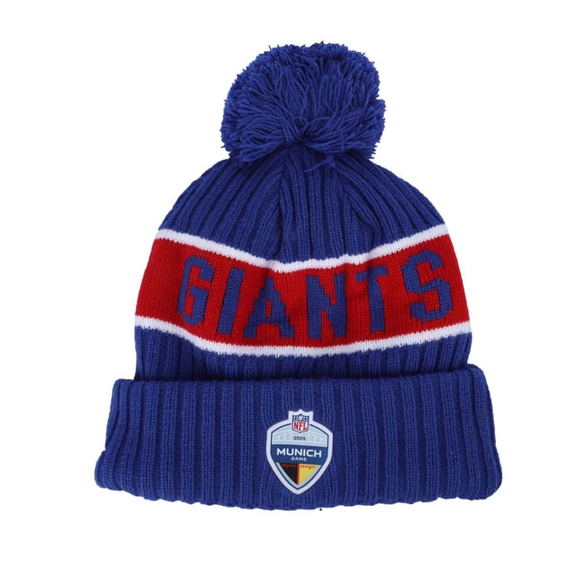 New Era NFL ISG24 New York Giants Beanie in blue.- Bobble on top of crown.- Upturned cuff.- Knitted crown with stripes.- New York Giants logo on front.- Giants wordmark on crown.- NFL logo on rear.- New Era Flag embroidered on left.- Fleece lined.- 90% Polyester  10% Wool.- Ref: 60662525