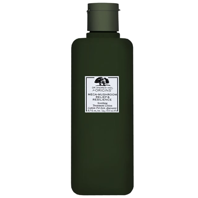 Discover the calming power of Origins Dr Andrew Weil Mega-Mushroom Relief & Resilience Soothing Treatment Lotion. This luxurious lotion is enriched with potent natural ingredients like Reishi Mushroom and Holy Basil, designed to hydrate your skin while reducing redness and irritation. Ideal for all skin types, this vegan-friendly formula acts as a perfect intermediary between your cleanser and moisturizer. Free from harmful chemicals, it is a gentle yet effective addition to your skincare routine. Apply morning and evening on cleansed skin for best results.
