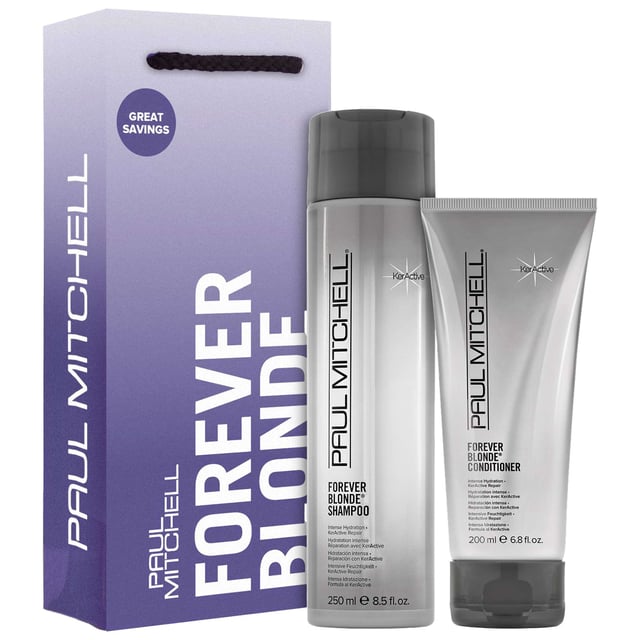 Discover the ultimate hair care solution with the Paul Mitchell Bonus Bags for Blonde Hair. This set features the Forever Blonde Shampoo (250ml) and Forever Blonde Conditioner (200ml), specially formulated for lightened hair. The shampoo gently cleanses while repairing damage, enriched with KerActive protein and safflower oleosomes for vibrant, healthy locks. The conditioner hydrates and detangles, enhancing brightness and smoothness. Both products are Paraben Free, Gluten Free, and Colour Safe, ensuring your hair stays radiant.