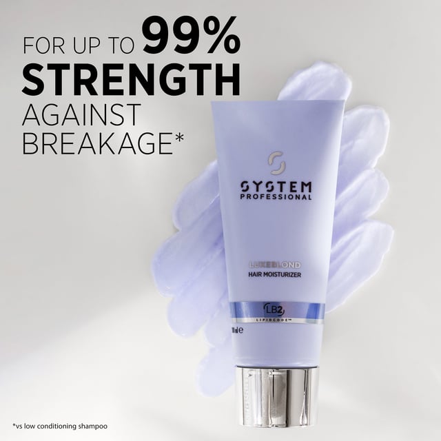 Transform your blonde hair with System Professional LuxeBlond Hair Moisturizer, designed for ultimate hydration and care. This innovative formula reduces hair breakage by up to 99% and enhances cool blonde tones instantly. Enriched with LipidCode Complex, it nourishes dry and damaged hair, improving manageability and reducing frizz for a revitalized, healthy appearance. For best results, apply a coin-sized amount to towel-dried hair, comb through, and either leave on (even overnight) or rinse after 30 seconds. Perfect for women seeking luxurious hair care.