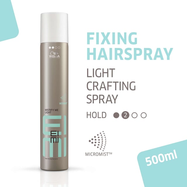 Experience long-lasting hold and natural movement with Wella EIMI Mistify Me Light Fixing Hairspray. This fast-drying formula utilizes advanced micro-mist technology, providing a lightweight finish that keeps your hairstyle intact for up to 24 hours. Perfect for achieving that effortless look, this hairspray offers an extra-fine diffusion for a light hold. To use, simply hold the can at arm's length and spray evenly to set your style. Ideal for women who want flexibility without compromising on hold, this 500ml product is a must-have in your hair care routine.