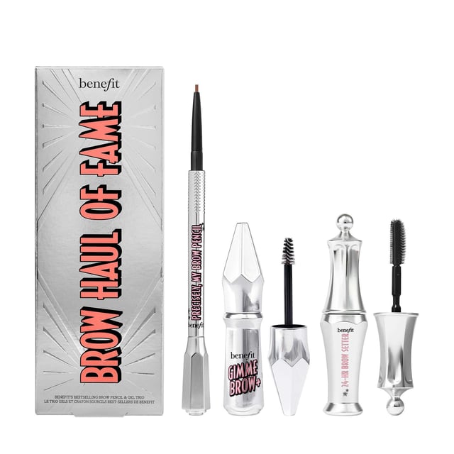 Discover the legendary Benefit Brow Haul of Fame Set, featuring the ultimate essentials for perfect brows. This exclusive collection includes a full-size Precisely, My Brow Pencil in Shade 3 Warm Light Brown, along with mini versions of Gimme Brow+ and the 24-HR Brow Setter. These products work in harmony to define, volumize, and set your brows for an impressive 24 hours. Elevate your brow game with this must-have set that promises to deliver iconic results. Perfect for women who want to achieve flawless brows effortlessly.