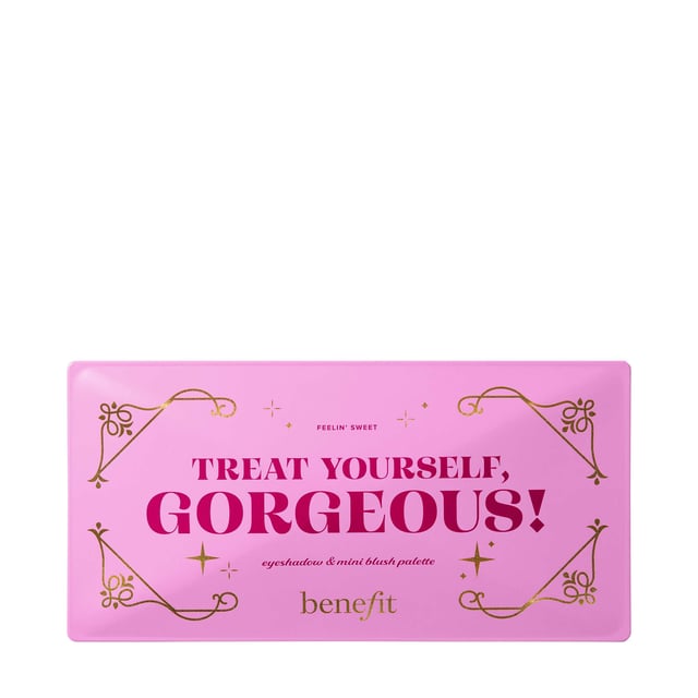 Benefit Limited Edition Treat Yourself Gorgeous! Eyeshadow and Blush Palette - 302 grams Indulge yourself with the Benefit Limited Edition Treat Yourself Gorgeous! Palette, featuring an exquisite collection of mini cheek treats and eyeshadows. This set includes silky-soft, buildable blushes in delightful pinks and peaches, perfect for achieving a radiant glow. Choose from Shellie for a soft shimmer, Crystah for a strawberry pink flush, or Blossy for a matte apricot finish. Plus, enjoy six stunning eyeshadows in both shimmer and matte finishes. Ideal for any occasion, this palette is a must-have for beauty enthusiasts.