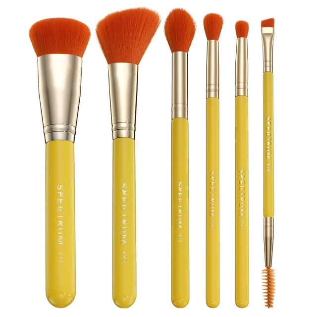 Elevate your makeup routine with the Spectrum Picante 6 Piece Brush Set, inspired by vibrant cocktails. This essential collection features brushes for face, eyes, and brows. Achieve a flawless finish with the B13 foundation brush and sculpt cheeks with the A05 cheek brush. Brighten under eyes with the versatile B08 brush, blend eyeshadow with the B06 blending brush, and define your crease with the A12 fluffy pencil. Groom brows to perfection with the A24 brow styler. Perfect for women who love colorful beauty tools.