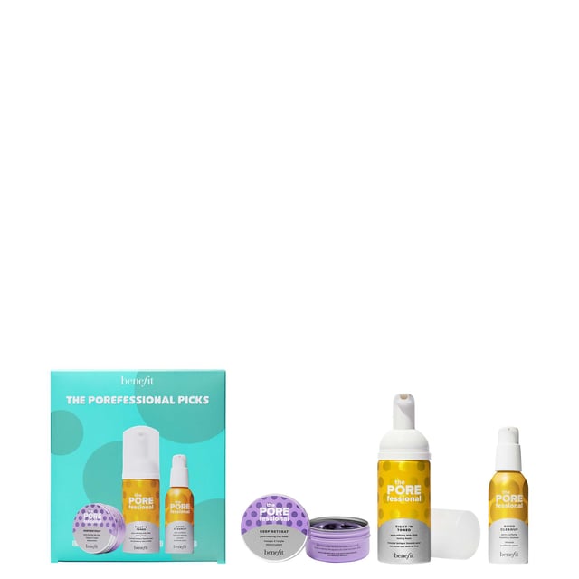 Discover the benefit POREfessional Picks Skincare Gift Set, a perfect trio for radiant skin. This set features the Good Cleanup pore-purifying foaming cleanser to wash away dirt and impurities, the Tight ’n Toned pore-refining AHA+PHA toning foam to instantly tighten pores, and the Deep Retreat pore-clearing clay mask that helps to clear pores over time. Included is a free sample of the smoothing face primer to minimize the appearance of pores. Ideal for women seeking a clear, smooth complexion, this gift set is your new skincare routine essential.