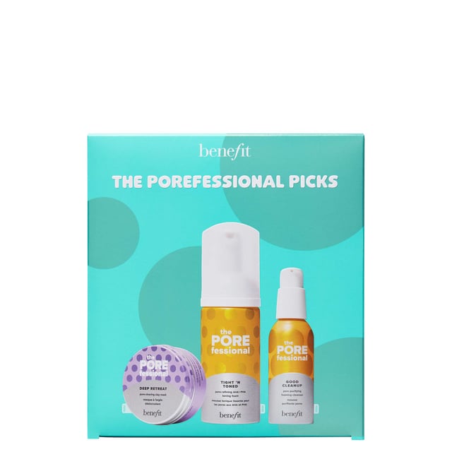 Discover the benefit POREfessional Picks Skincare Gift Set, a perfect trio for radiant skin. This set features the Good Cleanup pore-purifying foaming cleanser to wash away dirt and impurities, the Tight ’n Toned pore-refining AHA+PHA toning foam to instantly tighten pores, and the Deep Retreat pore-clearing clay mask that helps to clear pores over time. Included is a free sample of the smoothing face primer to minimize the appearance of pores. Ideal for women seeking a clear, smooth complexion, this gift set is your new skincare routine essential.