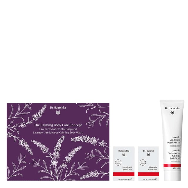 Indulge in the soothing experience of the Dr. Hauschka Calming Body Care Gift Set, crafted with 100% natural and organic ingredients, certified by NATRUE. This set is perfect for sensitive skin, free from harmful synthetic additives, and never tested on animals. It includes a limited edition 150ml Lavender Sandalwood Calming Body Wash, a 60g Winter Soap, and a 60g Lavender Soap, all designed to cleanse and nourish your body while providing a calming aroma. Elevate your self-care routine with this luxurious travel-friendly set.