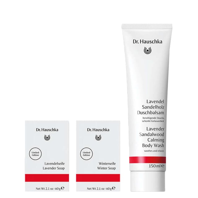 Indulge in the soothing experience of the Dr. Hauschka Calming Body Care Gift Set, crafted with 100% natural and organic ingredients, certified by NATRUE. This set is perfect for sensitive skin, free from harmful synthetic additives, and never tested on animals. It includes a limited edition 150ml Lavender Sandalwood Calming Body Wash, a 60g Winter Soap, and a 60g Lavender Soap, all designed to cleanse and nourish your body while providing a calming aroma. Elevate your self-care routine with this luxurious travel-friendly set.
